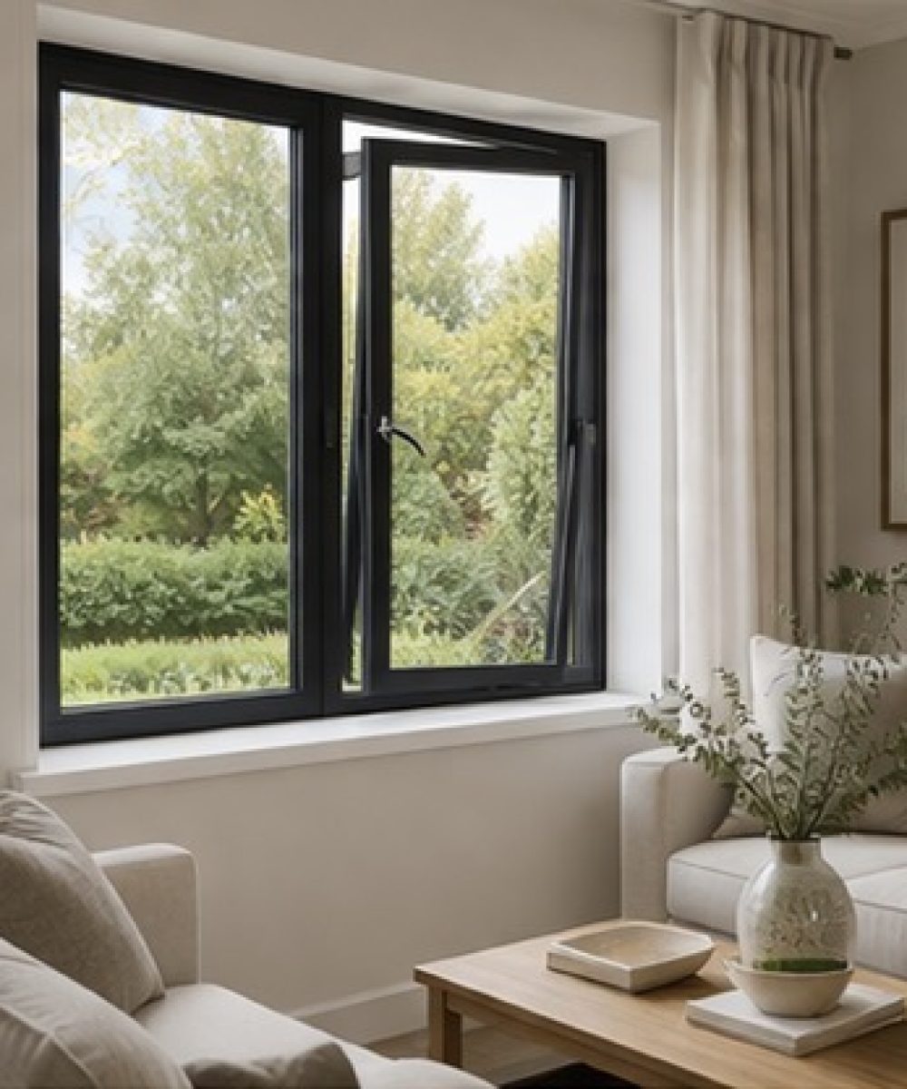 Modern black encased windows installed in a residential building