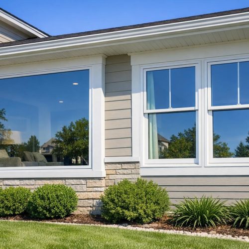 Close-up of new white cased windows installed in a house